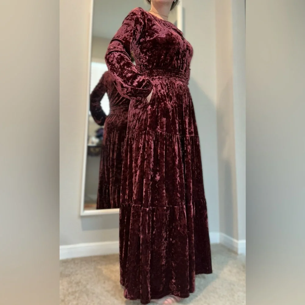 Belle by Kim Gravel Red Ruched Long Sleeve Gown - Picture 13 of 13